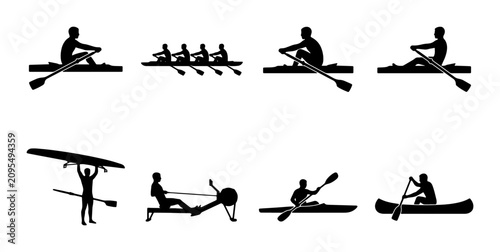 Canvastavla Rowing and Paddling Sports Silhouettes: Diverse Watercraft and Athlete Poses, Ve