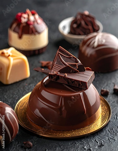 Delicious assorted chocolate desserts closeup.