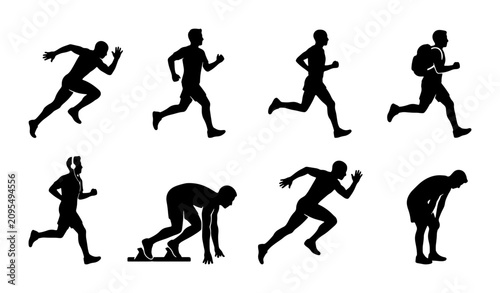 Photos Running Silhouettes Collection, Athlete Poses Vector Set, Sprinting and Marathon