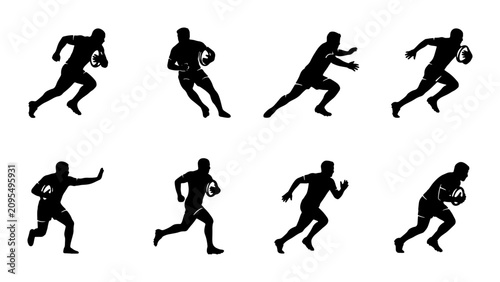 Принти на полотні Rugby Player Silhouette Set, Dynamic Action Poses, Athletic Male Figures, Sports