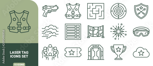Canvastavla Laser tag icon set featuring tactical vests, blaster guns, protective goggles, m