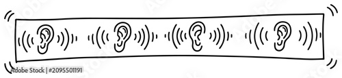 Konstfotografi Hearing and acoustic sound waves seamless border with human ear icons in hand dr