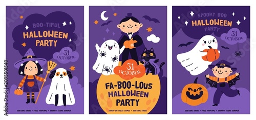 Quadro su tela Halloween kids party cards