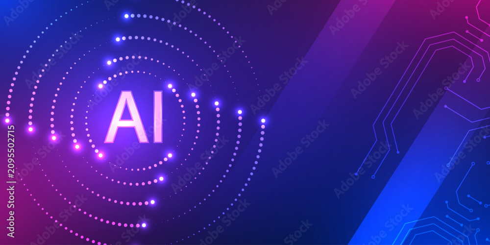 Naklejka premium Abstract digital technology background with AI processor. High-tech digital illustration of an artificial intelligence processor on a vibrant blue backdrop.