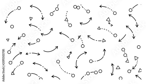 Cuadro en lienzo Soccer tactic strategy elements with arrows and geometric symbols in hand drawn