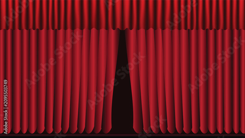 Εκτύπωση καμβά Classic red velvet stage curtains slightly opening in the center with a top vala
