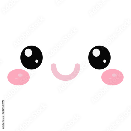 Cute kawaii smiling face with sparkling eyes and pink cheeks