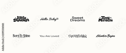 Fotografie Eight baby and childhood themed typography featuring cute phrases for nursery an
