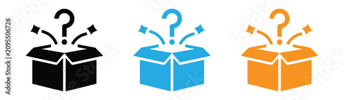 Mystery Box Icon Set with Question Mark, Surprise Package and Unknown Delivery Vector Illustration