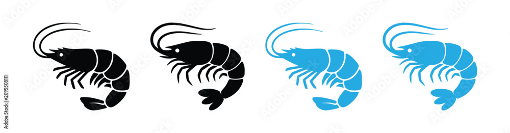 Fototapeta premium Shrimp Logo Collection Set, Prawn Seafood Silhouette Icons, Marine Crustacean Vector Illustration Bundle