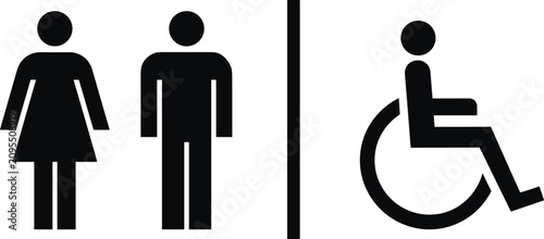 Restroom icons with male, female, and wheelchair accessibility symbols