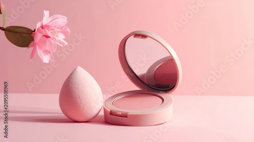Pink Cosmetic Sponge and Mirror