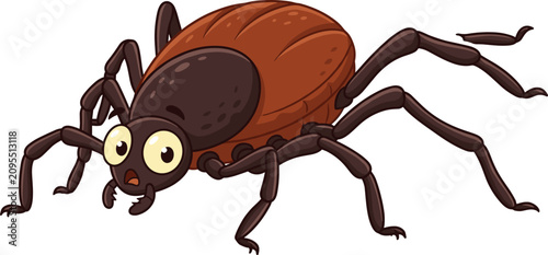 Obraz na płótnie Funny cartoon deer tick insect character with big eyes creeping on isolated whit