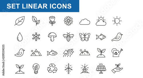 Obraz na plátne Linear icons depict various objects and symbols in a simple style on a white background for ghbv 54 ai reference