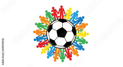 Fotografie People gather around a soccer ball in a colorful display of unity and sportsmans
