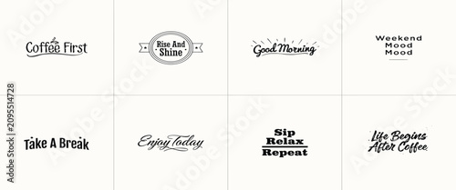 Quadro su tela Set of eight coffee themed typography quotes and phrases for morning rituals on