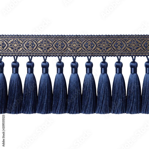 Obraz na plátně Elegant navy blue tassel trim fringe with gold embroidery