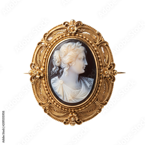 Foto Antique shell cameo brooch portrait in gold filigree frame