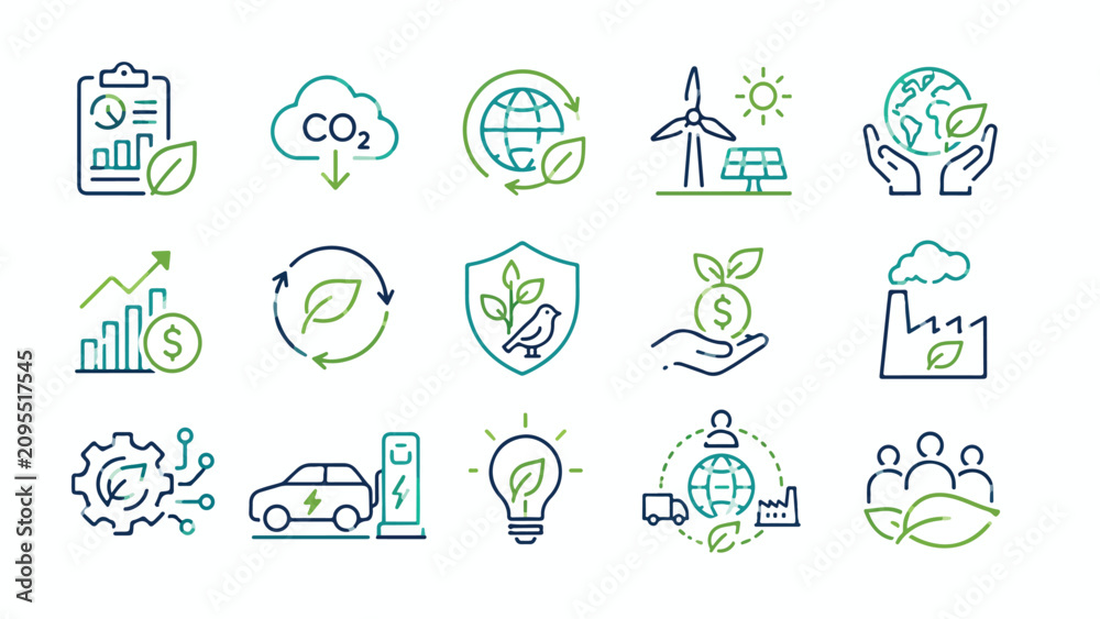 Fototapeta premium Green energy and sustainable environment icons set.