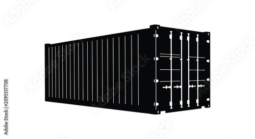 Shipping container silhouette against a white background a stark black outline