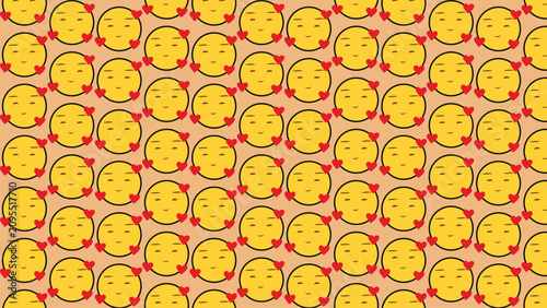 Canvas Print Seamless kissing emoji pattern with yellow faces puckered lips and red hearts on