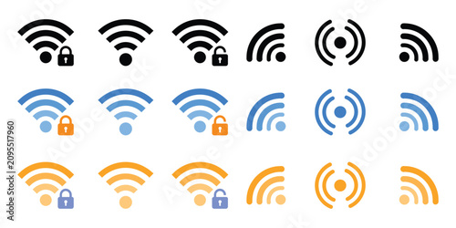 Fotografía Wireless wifi signal icons set with secure locked and unlocked connection elements