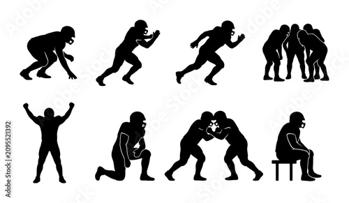 Foto American Football Player Silhouettes, Action Poses Vector Set: Offensive Line, R