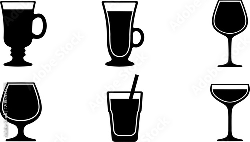 Foto Beverage Glassware Silhouette Icon Set featuring Irish Coffee Mugs Latte Cups Wi