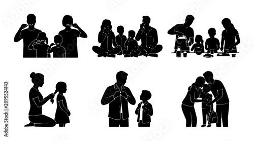 Fotografie Family Silhouettes: Daily Life Activities, Parenting Moments, Bonding, Hygiene,