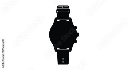Foto Black silhouette of a wristwatch with a leather strap and chronograph dial silho