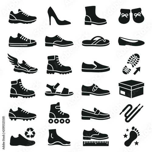 Collection of Shoe Icons: Sneakers, Heels, Boots, Sandals, Flats, and More
