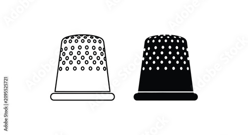 Bild auf Leinwand Two Metal Thimbles With Perforated Tops Black And White Silhouette thimble
