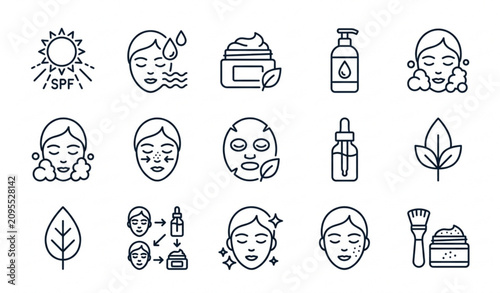 фотографія Premium skincare routine outline vector icon pack with sunscreen moisturizer and