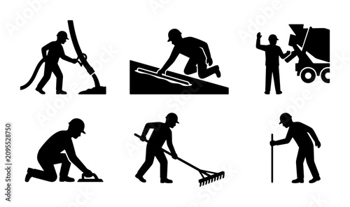 Принти на полотні Construction Worker Icons, Building Industry Silhouettes, Manual Labor Set, Conc