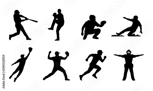 Vászonkép Baseball Action Silhouettes Collection, 8 Dynamic Player Poses, Vector Graphics