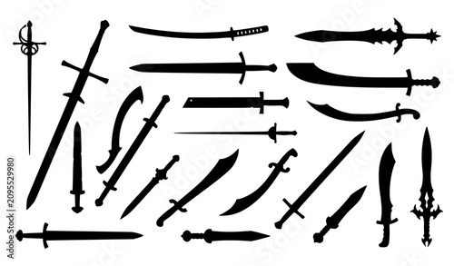 фотографія Classic and Fantasy Sword Silhouette Vector Bundle with Black Blade Icons on Whi