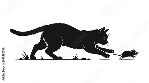 Canvastavla Cat And Mouse Silhouette Against A White Background