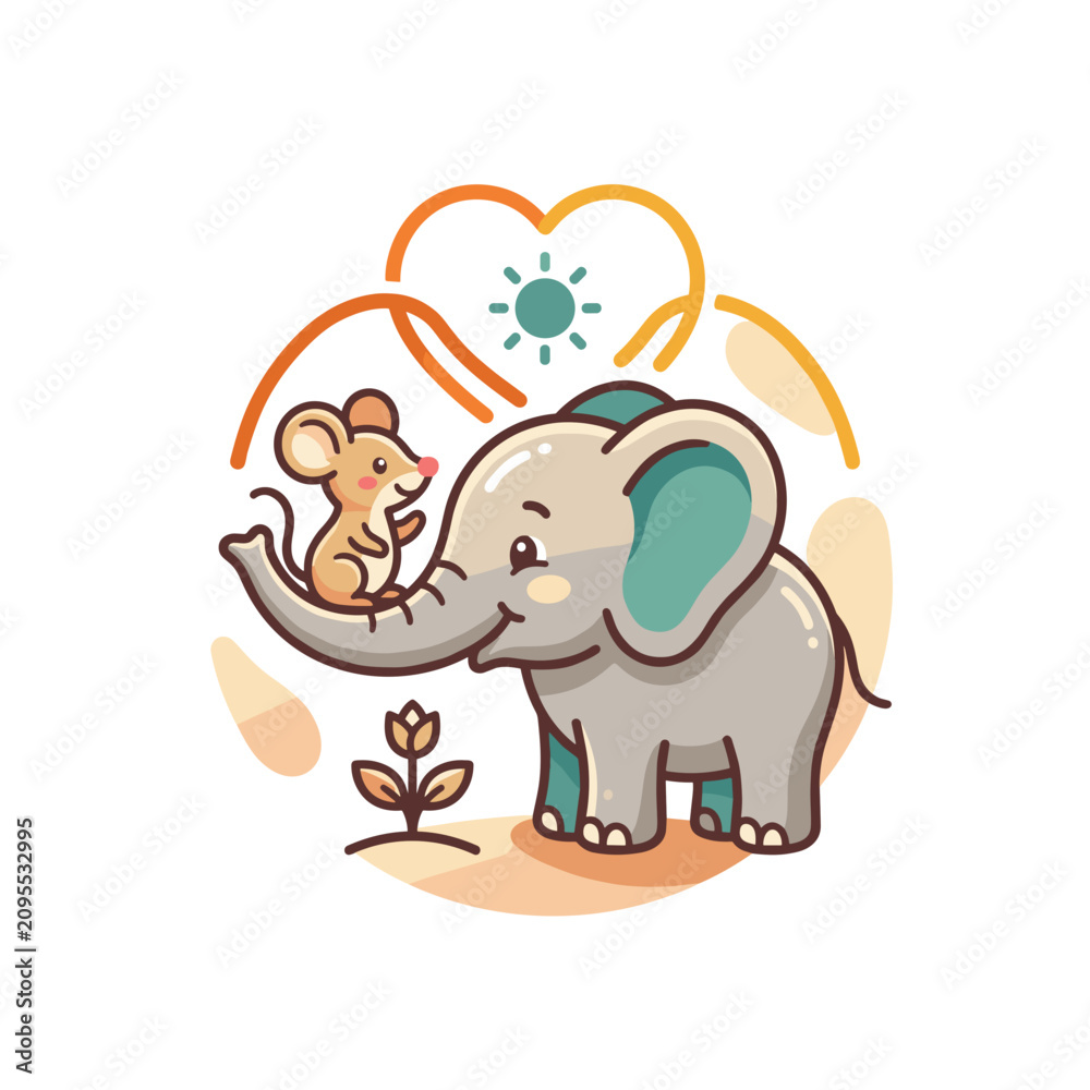 Obraz premium Elephant and Mouse Cartoon Friends.