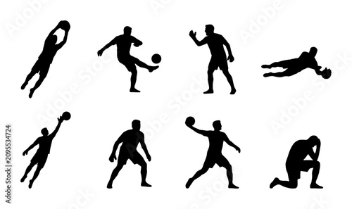 Tableau sur toile Soccer Player Silhouettes: Goalkeeper Saves, Kicking Action, Defensive Poses, Dy