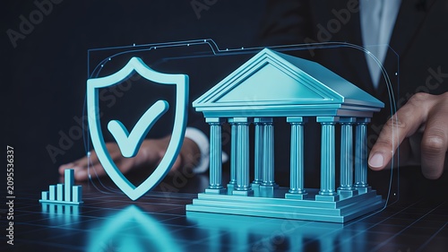 Banking security and financial compliance concept with digital protection interface