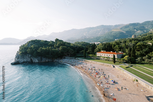 Aerial View of Villa Milocer Beach Montenegro Summer