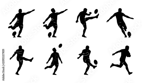 Cuadro en lienzo Rugby Player Silhouettes, Dynamic Action Poses, Sports Vector Graphics, Black an