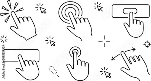 Fotografía Click clicker cursor pointer icon set vector illustration line art doodle with h