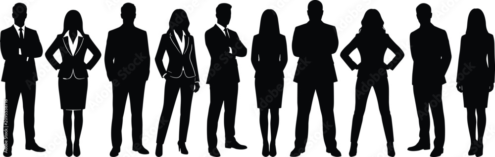 Fototapeta premium Business People Silhouette Vector Set with Professional Men and Women Corporate Figures