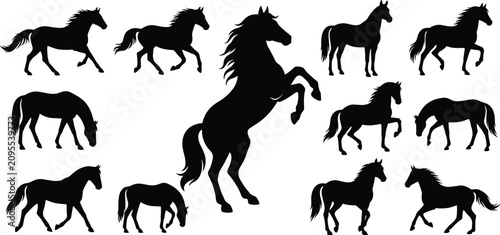 Konstfotografi Horse Silhouette Vector Bundle with Running Rearing Grazing and Standing Equine