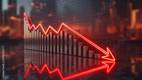 Financial market decline with falling stock chart representing economic recession and business loss