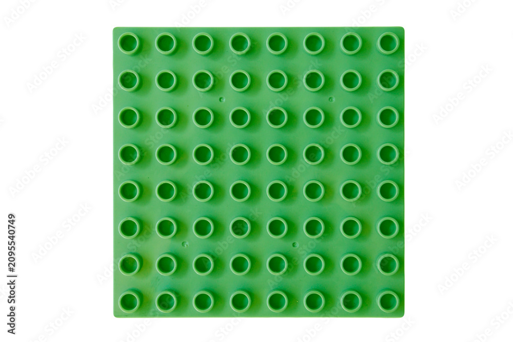 Naklejka premium Top view Bright Green Square lego duplo base plate toy block brick isolated on white