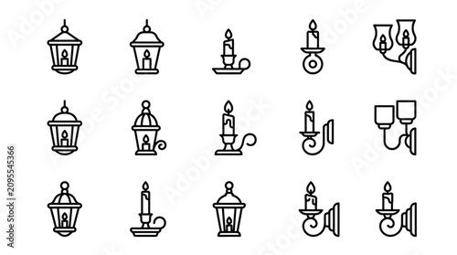Schilderij op canvas Collection of Various Lantern Icons.