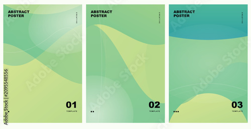 Set of three abstract green wavy posters template