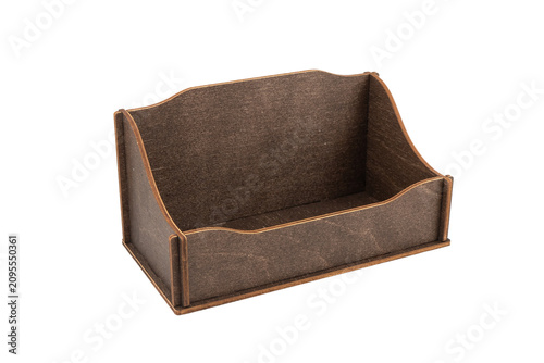 Wooden napkin holder isolated on white background.